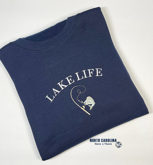 Lake Life - with Fish - Crewneck Sweatshirt - Embroidery